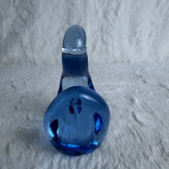 Vintage Art Glass Hand Blown Handcrafted Cobalt Blue & Clear Glass Swan Figurine - Picture 4 of 8
